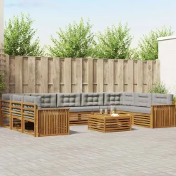 vidaXL Udendørs sofagruppe med pude 10 pcs Naturlig og Lys Grå