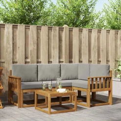 vidaXL Udendørs sofagruppe med pude 5 pcs Naturlig og Lys Grå