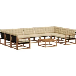 vidaXL Udendørs sofagruppe med pude 10 pcs Naturlig og Beige