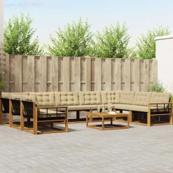 vidaXL Udendørs sofagruppe med pude 10 pcs Naturlig og Beige