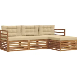 vidaXL Udendørs sofagruppe med pude 4 pcs Naturlig og Beige