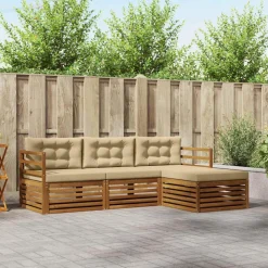 vidaXL Udendørs sofagruppe med pude 4 pcs Naturlig og Beige