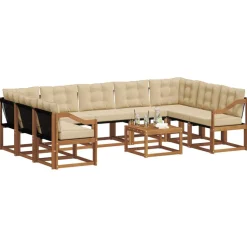 vidaXL Udendørs sofagruppe 10 pcs Naturlig og Beige Massivt Akacietræ