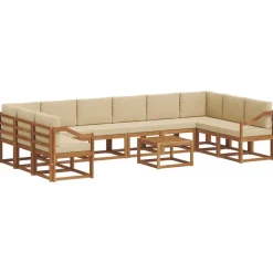 vidaXL Udendørs sofagruppe med pude 11 pcs Naturlig og Beige