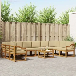 vidaXL Udendørs sofagruppe med pude 11 pcs Naturlig og Beige