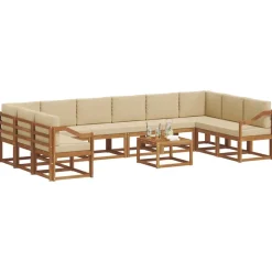 vidaXL Udendørs sofagruppe med pude 11 pcs Naturlig og Beige