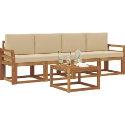 vidaXL Udendørs sofagruppe 5 pcs Naturlig og Beige Massivt Akacietræ