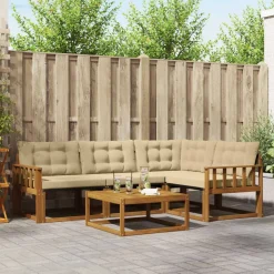 vidaXL Udendørs sofagruppe med pude 5 pcs Naturlig og Beige