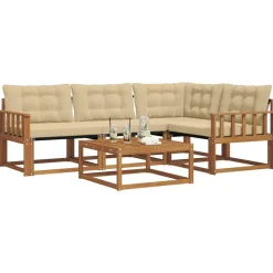vidaXL Udendørs sofagruppe med pude 5 pcs Naturlig og Beige