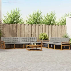 vidaXL Udendørs sofagruppe med pude 8 pcs Naturlig og Lys Grå