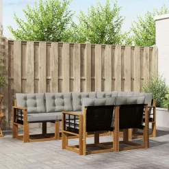 vidaXL Udendørs sofagruppe med pude 7 pcs Naturlig og Lys Grå