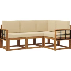 vidaXL Udendørs sofagruppe med pude 4 pcs Naturlig og Beige