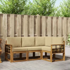 vidaXL Udendørs sofagruppe med pude 4 pcs Naturlig og Beige