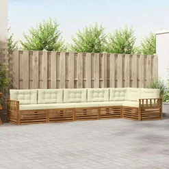 vidaXL Udendørs sofagruppe med pude 6 pcs Naturlig og Fløde