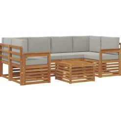 vidaXL Udendørs sofagruppe 7 pcs Naturlig og Lys Grå Massivt Akacietræ