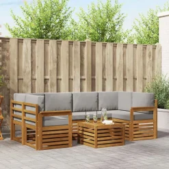 vidaXL Udendørs sofagruppe 7 pcs Naturlig og Lys Grå Massivt Akacietræ