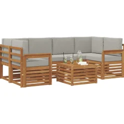 vidaXL Udendørs sofagruppe 7 pcs Naturlig og Lys Grå Massivt Akacietræ