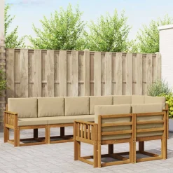 vidaXL Udendørs sofagruppe med pude 8 pcs Naturlig og Beige