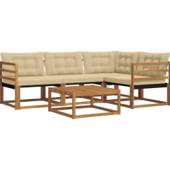 vidaXL Udendørs sofagruppe med pude 5 pcs Naturlig og Beige