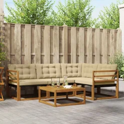vidaXL Udendørs sofagruppe med pude 5 pcs Naturlig og Beige