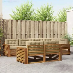 vidaXL Udendørs sofagruppe med pude 7 pcs Naturlig og Beige