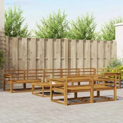 vidaXL Udendørs sofagruppe 9 pcs Naturfarvet Massivt Akacietræ