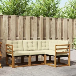 vidaXL Udendørs sofagruppe med pude 4 pcs Naturlig og Beige
