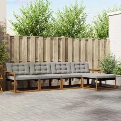 vidaXL Udendørs sofagruppe med pude 5 pcs Naturlig og Lys Grå
