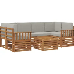 vidaXL Udendørs sofagruppe 7 pcs Naturlig og Lys Grå Massivt Akacietræ