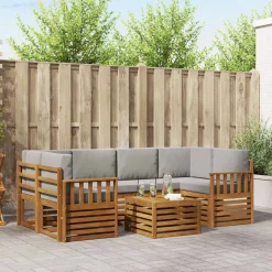 vidaXL Udendørs sofagruppe 7 pcs Naturlig og Lys Grå Massivt Akacietræ