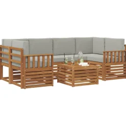 vidaXL Udendørs sofagruppe 7 pcs Naturlig og Lys Grå Massivt Akacietræ