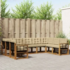 vidaXL Udendørs sofagruppe 9 pcs Naturlig og Beige Massivt Akacietræ