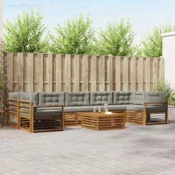 vidaXL Udendørs sofagruppe med pude 8 pcs Naturlig og Lys Grå