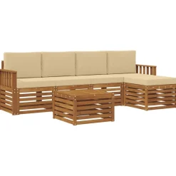 vidaXL Udendørs sofagruppe 6 pcs Naturlig og Beige Massivt Akacietræ