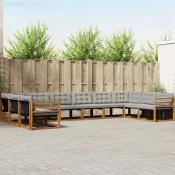 vidaXL Udendørs sofagruppe med pude 10 pcs Naturlig og Lys Grå