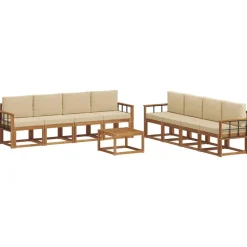 vidaXL Udendørs sofagruppe 9 pcs Naturlig og Beige Massivt Akacietræ