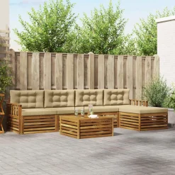 vidaXL Udendørs sofagruppe med pude 6 pcs Naturlig og Beige