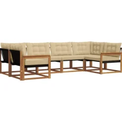 vidaXL Udendørs sofagruppe med pude 6 pcs Naturlig og Beige