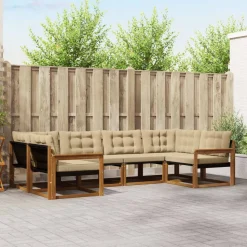 vidaXL Udendørs sofagruppe med pude 6 pcs Naturlig og Beige
