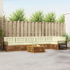vidaXL Udendørs sofagruppe med pude 7 pcs Naturlig og Fløde