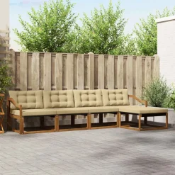 vidaXL Udendørs sofagruppe med pude 5 pcs Naturlig og Beige