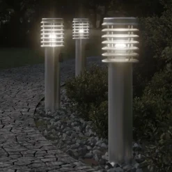 vidaXL udendørs standerlampe med stikkontakt 60 cm rustfrit stål sølv