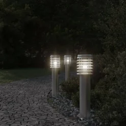 vidaXL udendørs standerlampe med stikkontakt 60 cm rustfrit stål sølv