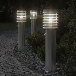 vidaXL udendørs standerlampe med sensor 60 cm rustfrit stål sølvfarvet