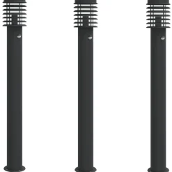 vidaXL udendørs standerlamper 3 stk. sensor 110 cm rustfrit stål sort