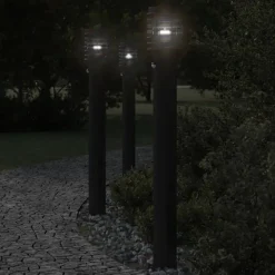 vidaXL udendørs standerlamper 3 stk. sensor 110 cm rustfrit stål sort