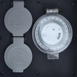 vidaXL udendørs stikdåse 2 udtag timer polyresin grå