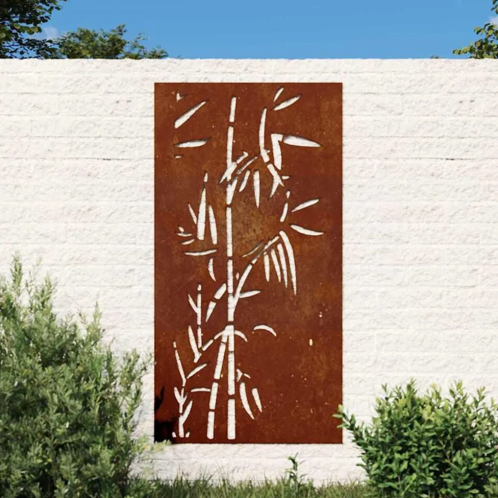 vidaXL udendørs vægdekoration 105x55 cm bambusdesign cortenstål