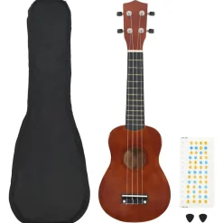 vidaXL ukulelesæt sopran med taske til børn 21" mørkt træ