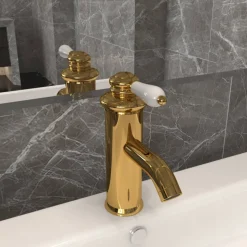 vidaXL vandhane til badeværelseshåndvask 130x180 mm guldfarvet